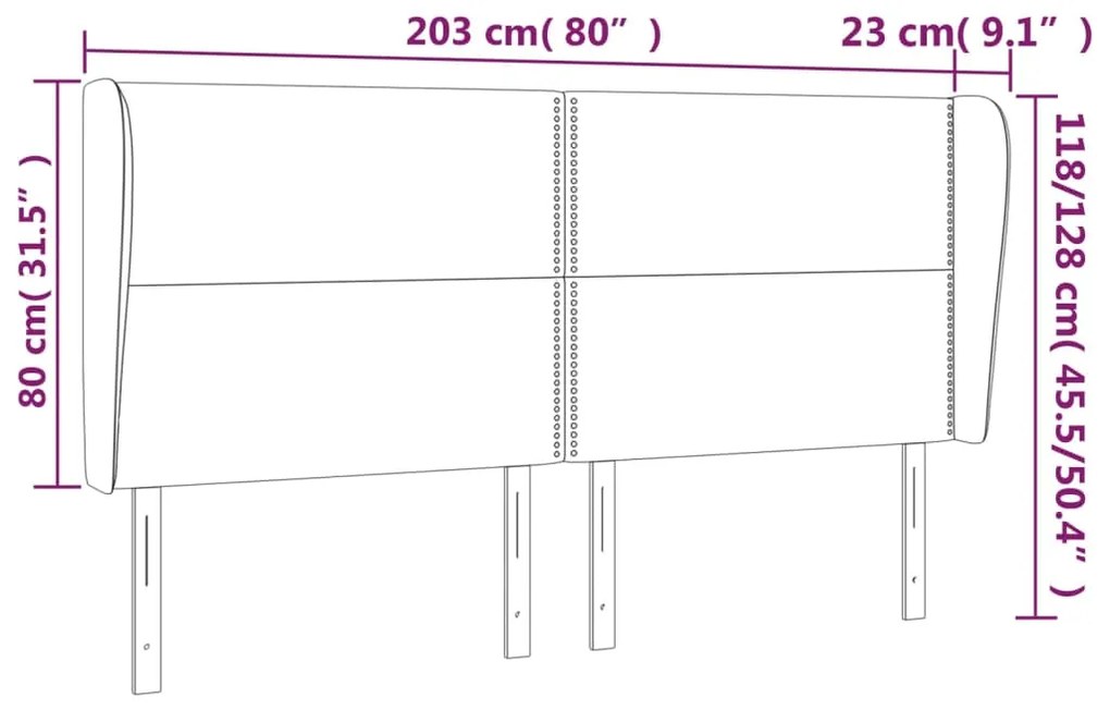 Cabeceira cama c/ abas tecido 203x23x118/128 cm cinzento-claro