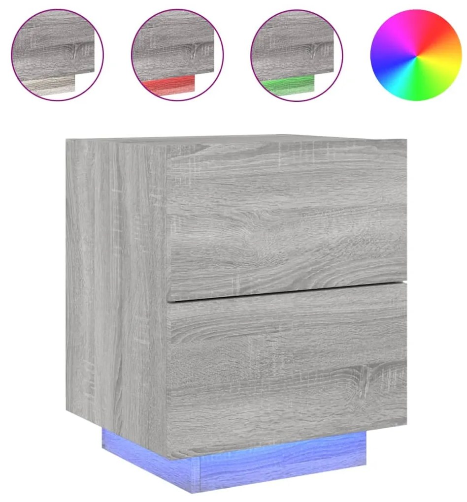 Mesas cabeceira c/ LEDs 2 pcs derivados madeira cinza sonoma