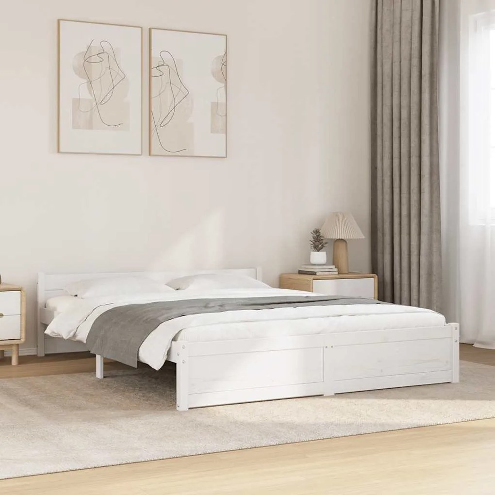 vidaXL Estrutura de cama casal 135x190 cm madeira maciça branco