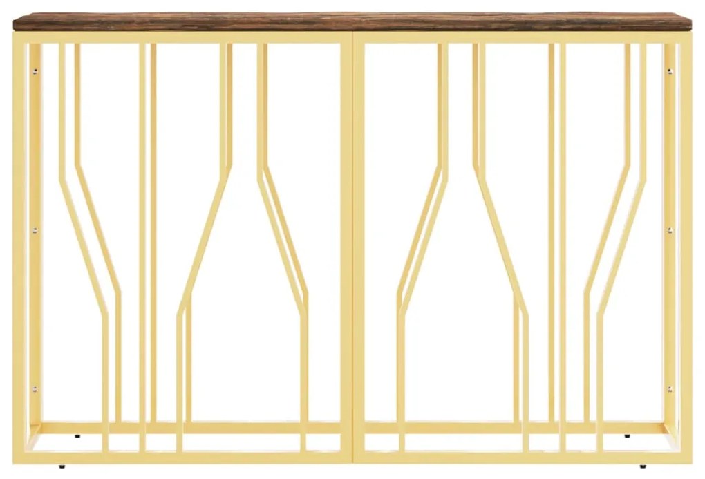 Mesa consola aço inoxidável/madeira recuperada maciça dourado
