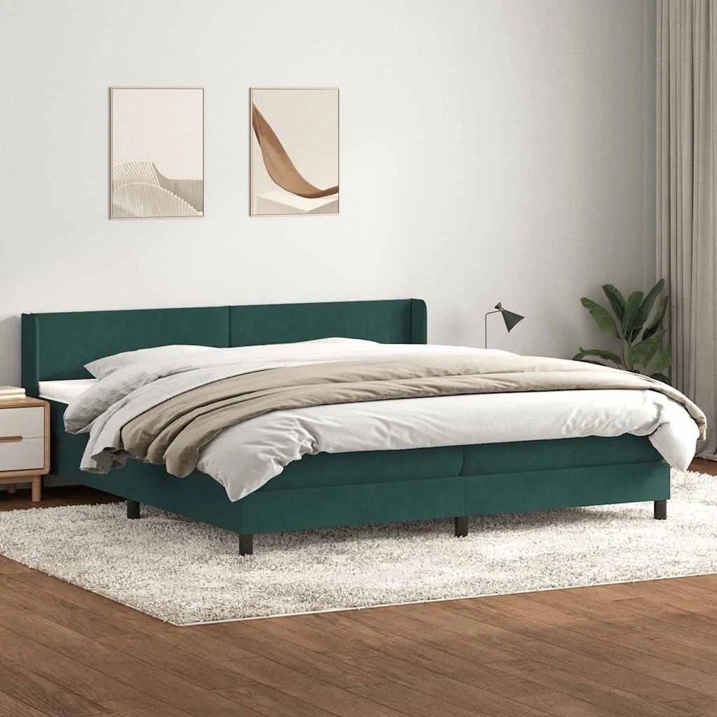 vidaXL Cama com molas/colchão 180x210 cm veludo verde-escuro