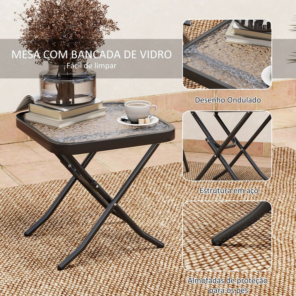 Conjunto de Mesa e Cadeiras de 3 Peças Móveis de Jardim Dobráveis com
