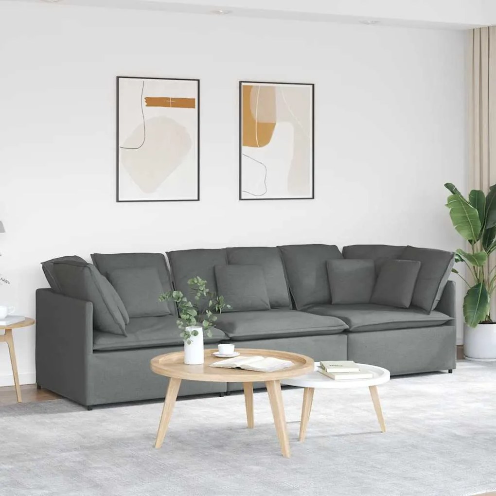 vidaXL Sofá modular com almofadas tecido cinzento-escuro