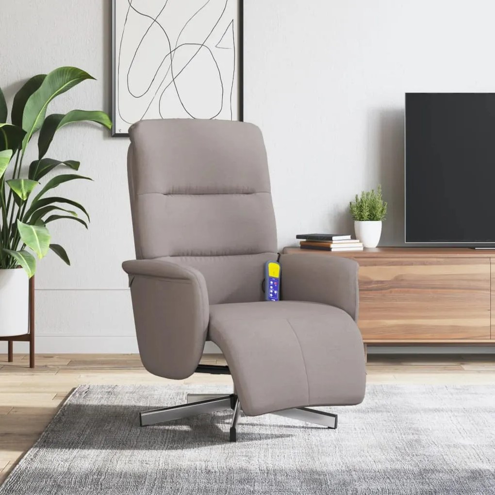 vidaXL Cadeira massagens reclin. c/ apoio pés tecido cinza-acastanhado