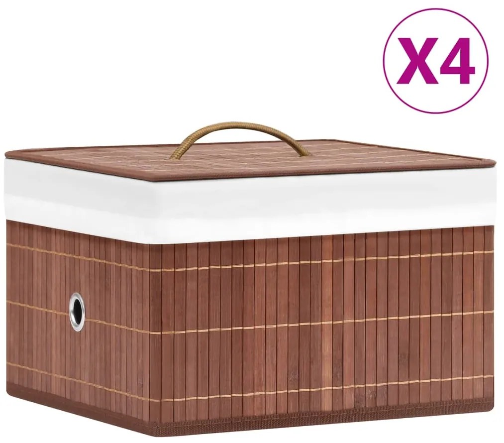 Caixas de arrumação 4 pcs bambu castanho