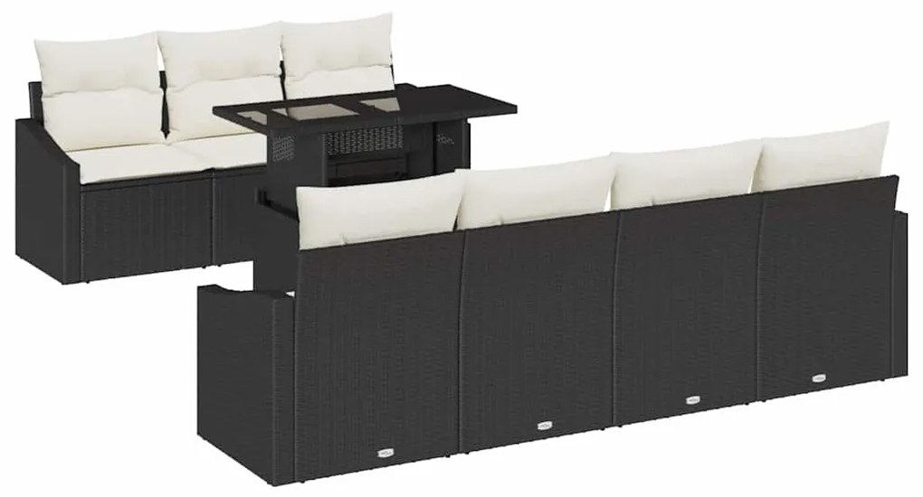 Conjunto de Sofá de Jardim de 8 Peças com Almofadas Preto Vime