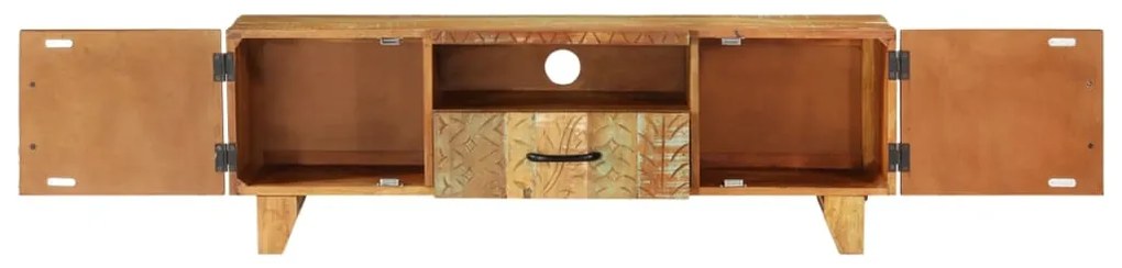 Móvel TV esculpido à mão 120x30x40cm madeira recuperada maciça