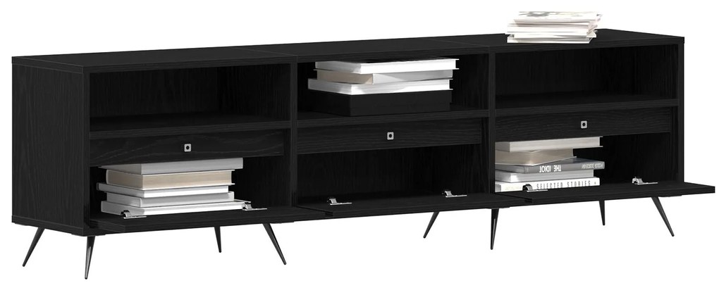Móvel para TV Preto 150x30x44,5 cm em Madeira Trabalhada