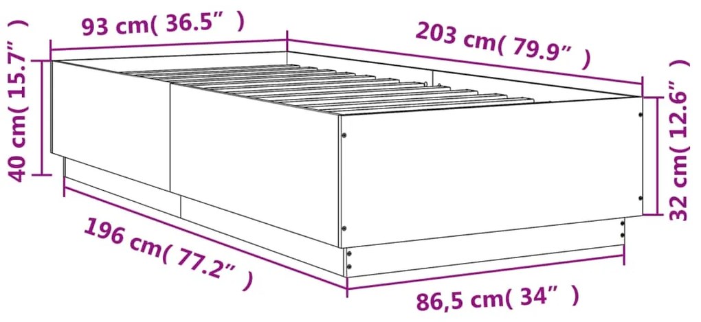 Estrutura de cama 90x200cm derivados de madeira carvalho sonoma