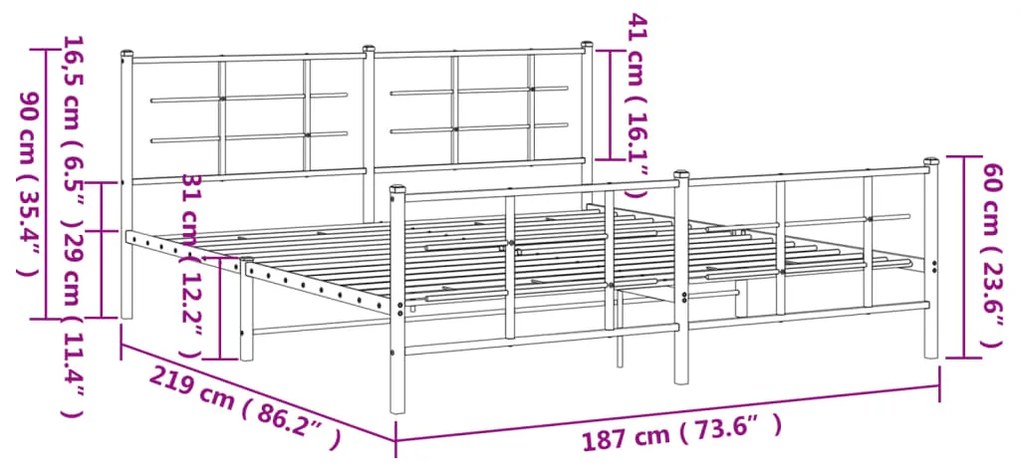 Estrutura de cama com cabeceira e pés 183x213 cm metal preto
