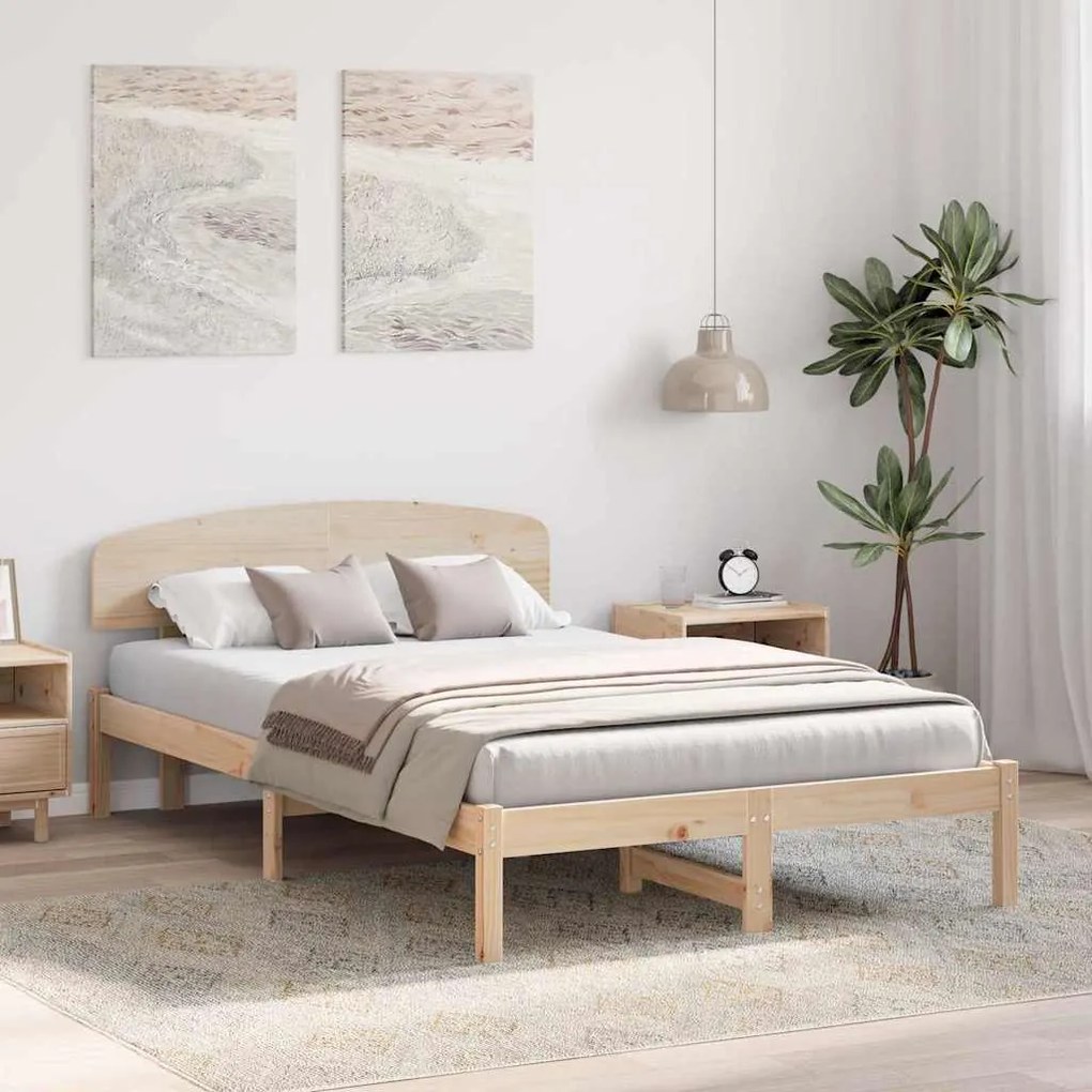 Estrado de Cama com Cabeceira 140x190 cm Madeira Maciça de Pinho