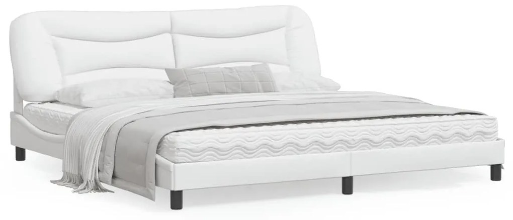 3208024 vidaXL Estrutura cama c/ cabeceira couro artificial 200x200 cm branco