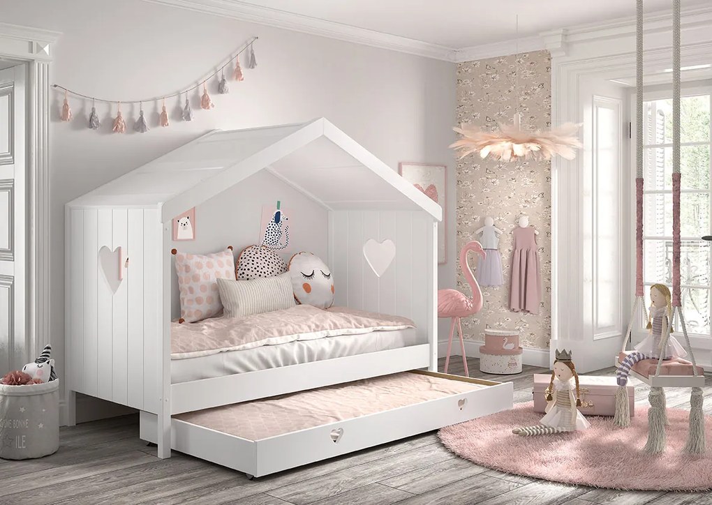 Cama infantil Coleção AMORI House 90x200cm + Estrado + Gaveta inferior Branca
