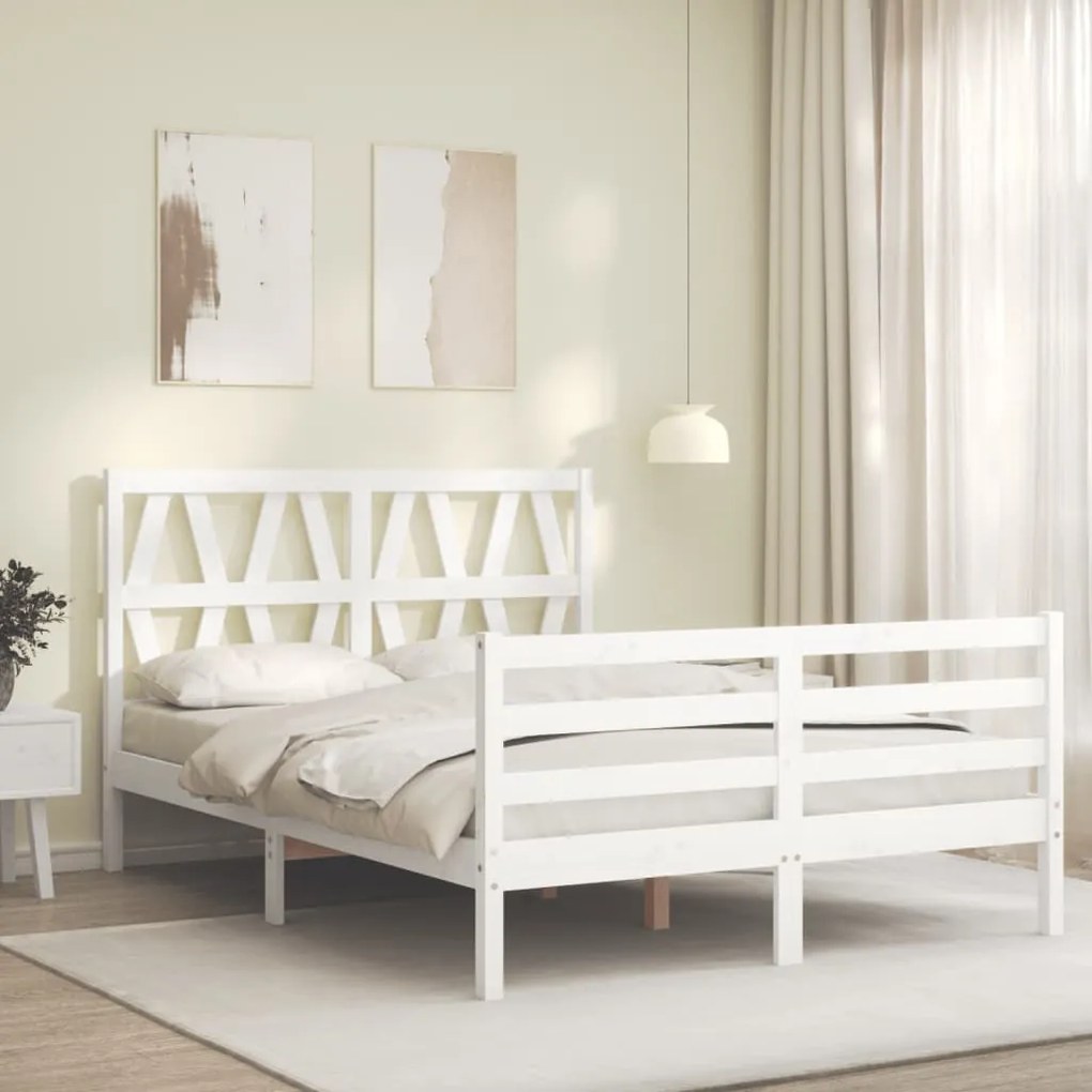 Estrutura de cama com cabeceira 140x190cm madeira maciça branco