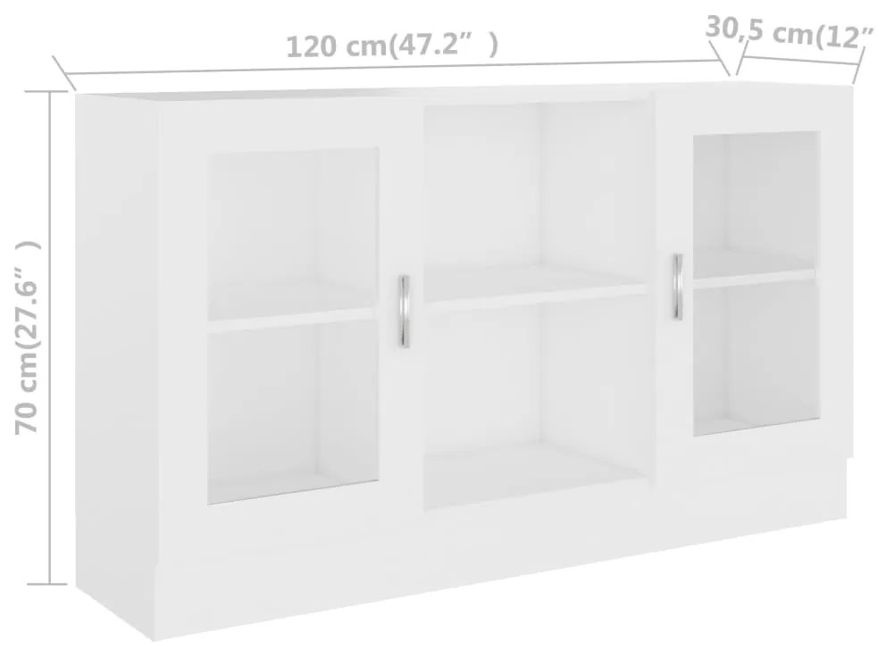 Armário vitrine 120x30,5x70 cm derivados de madeira branco