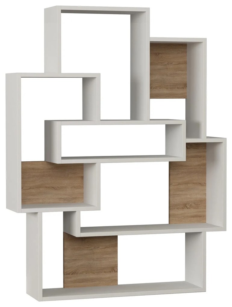 Estante Barce – 101x22x132 cm – Branco e Carvalho – Design Escandinavo