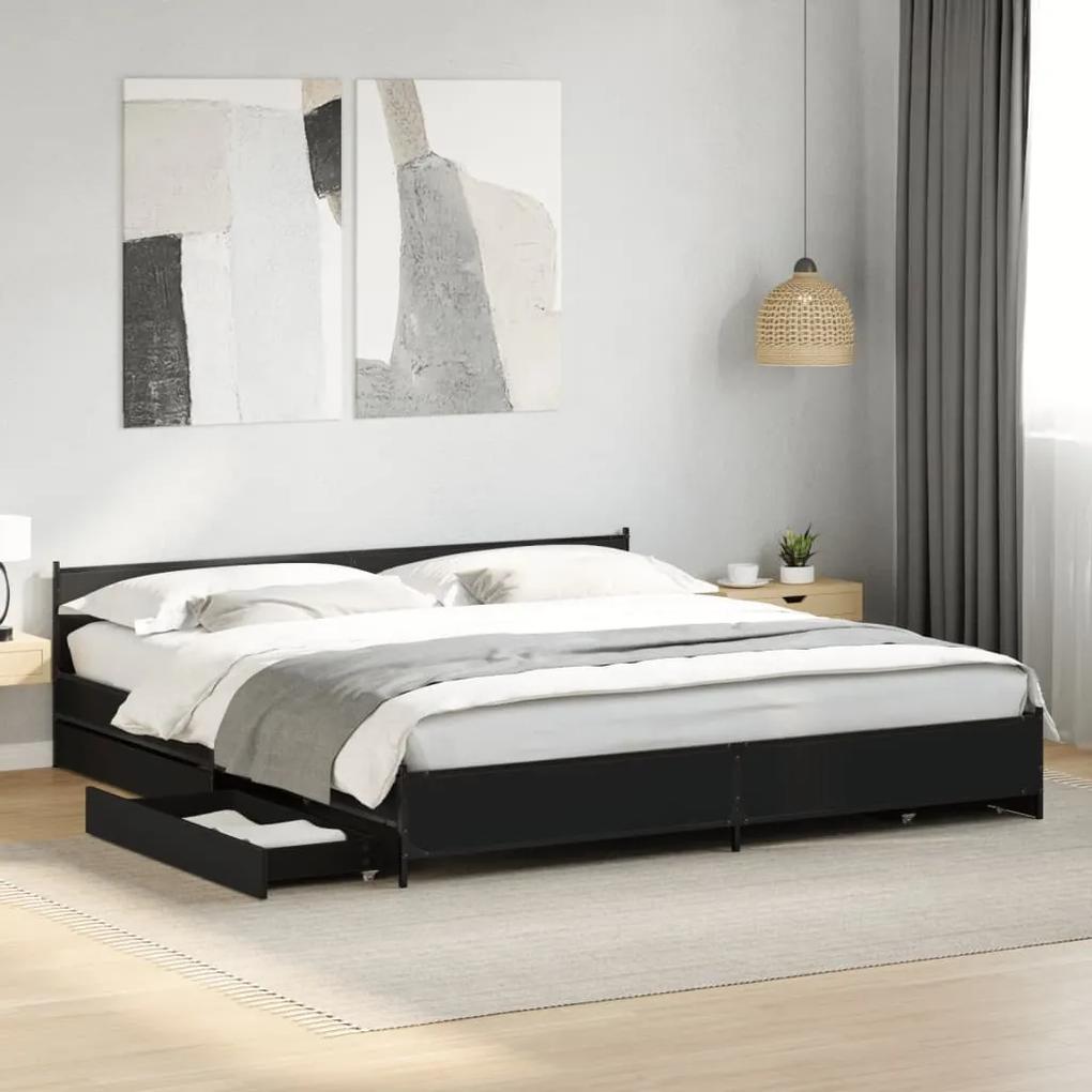 Estrutura de cama c/ gavetas 200x200 cm derivados madeira preto