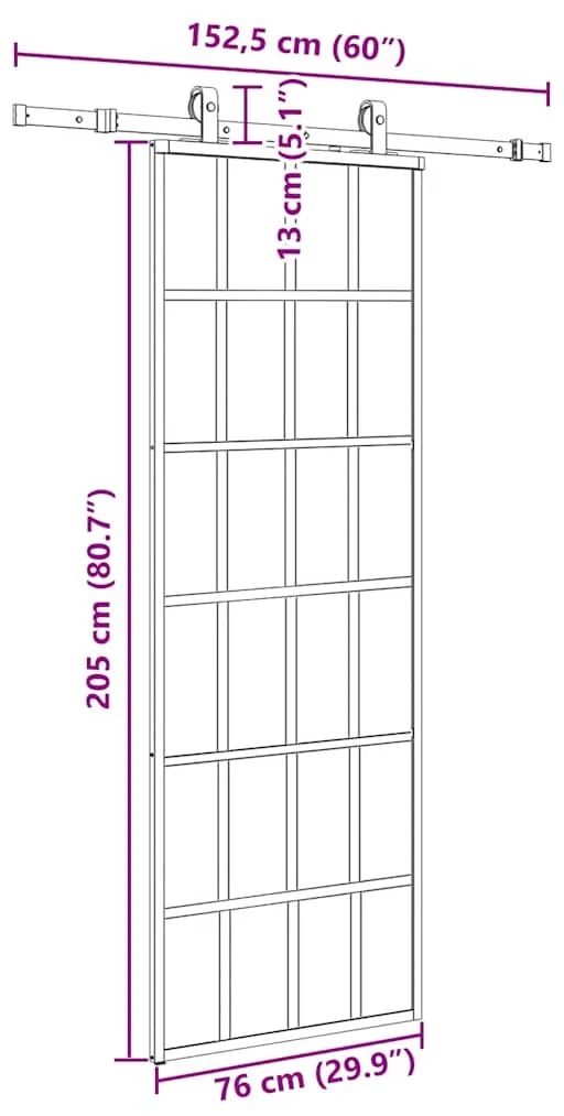Porta deslizante c/ conj. ferragens 76x205cm vidro ESG preto