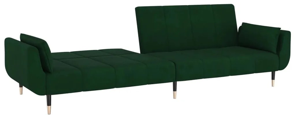 Sofá-cama 2 lugares com duas almofadas veludo verde-escuro