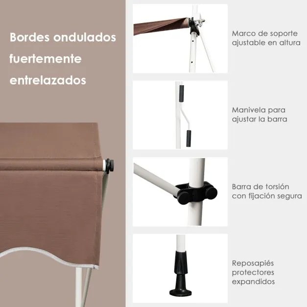 Toldo 400 cm telescópico e retrátil resistente aos raios UV impermeável com manivela altura regulável para janela varanda jardim Castanho