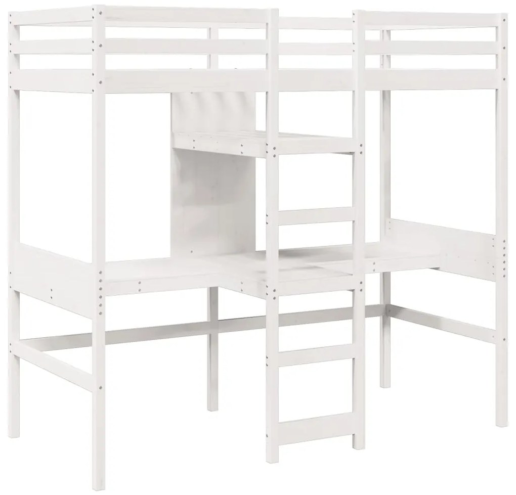 Cama alta sem colchão 80x200 cm pinho maciço branco