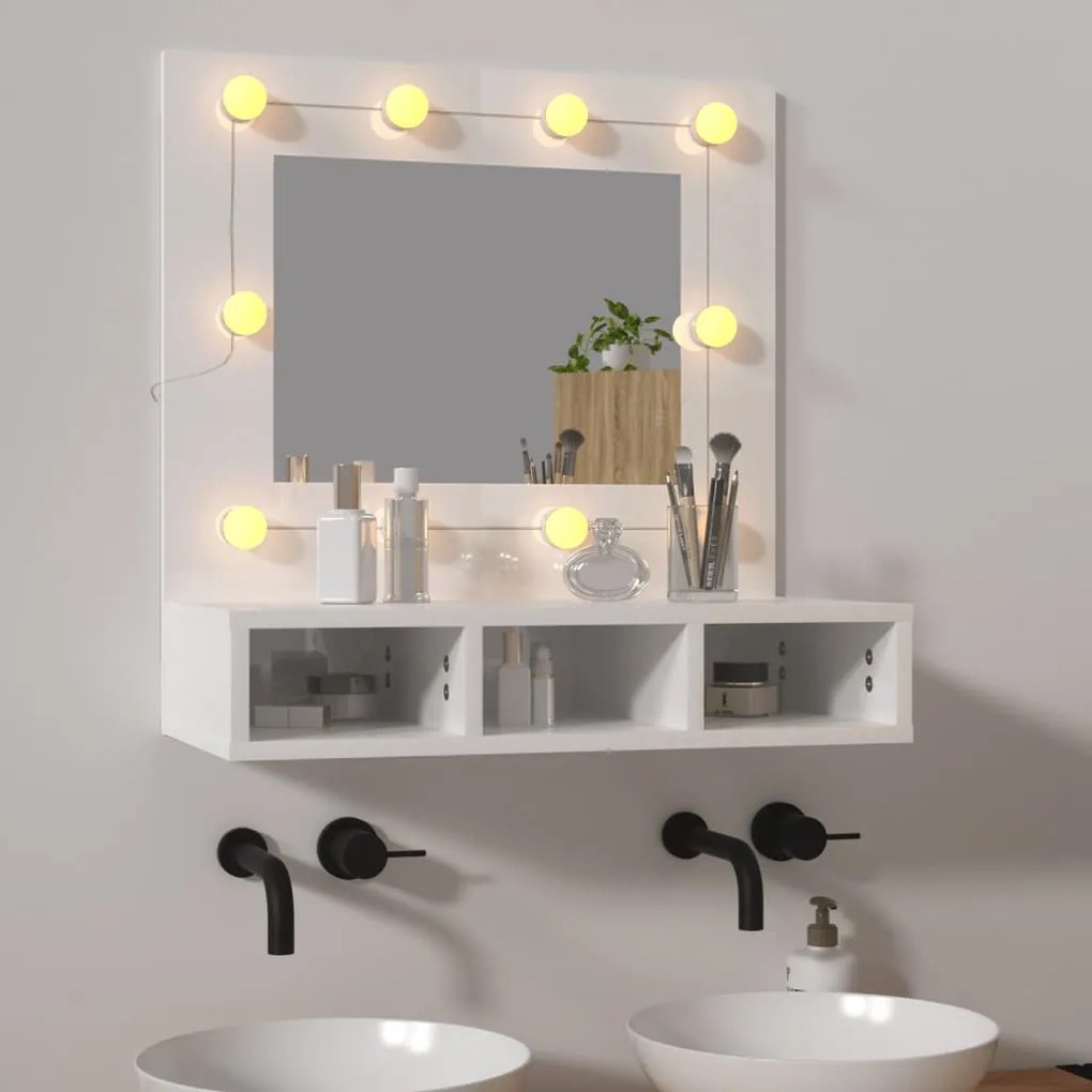 Armário espelhado com LED 60x31,5x62 cm branco brilhante