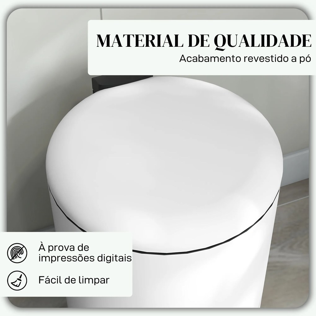 Balde de Lixo para Cozinha 20L com Pedal Tampa com Fechamento Suave e Cubo Amovível 36x30x44 cm Creme