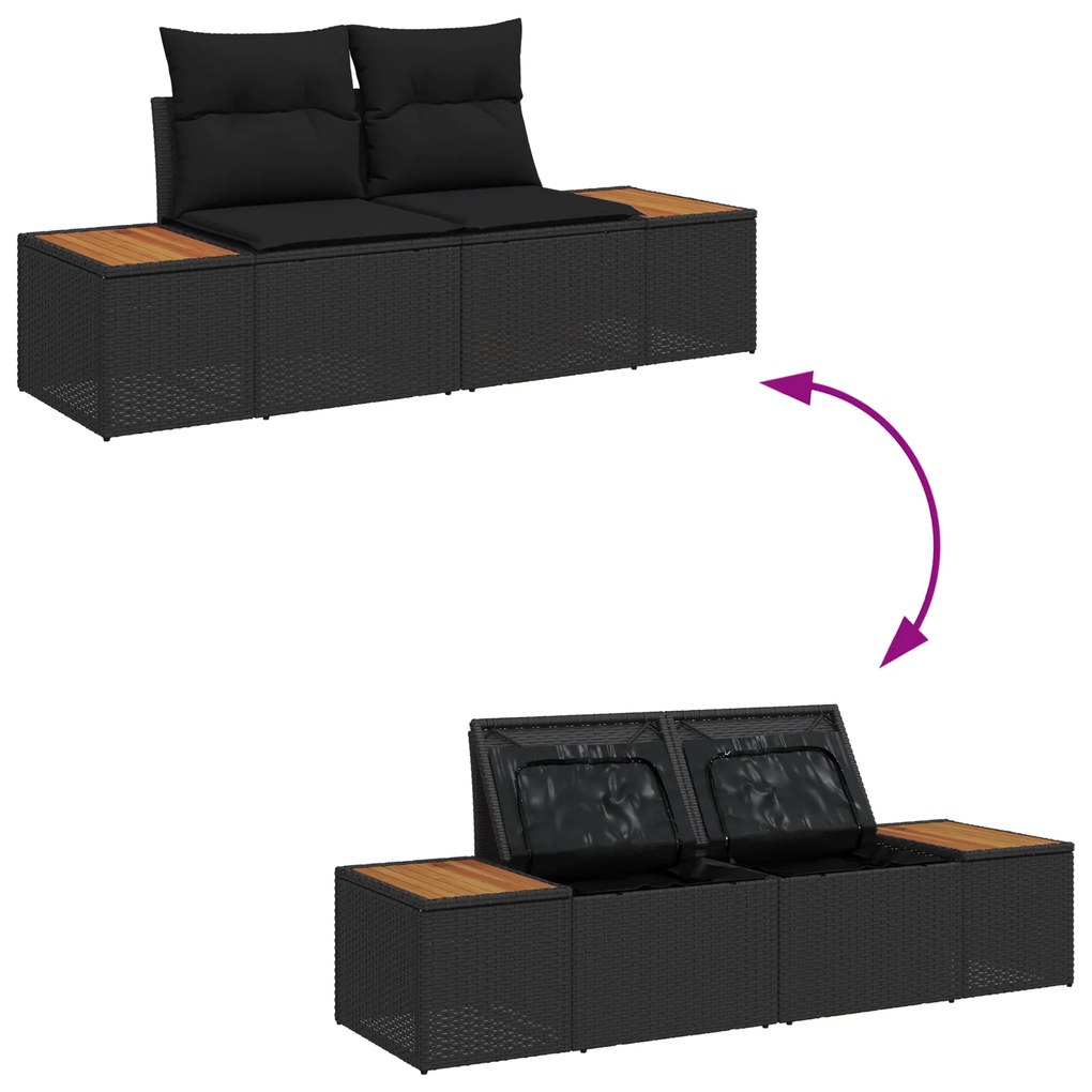 Conjunto de Sofá de Jardim vidaXL 14 Peças com Almofadas Preto Rattan