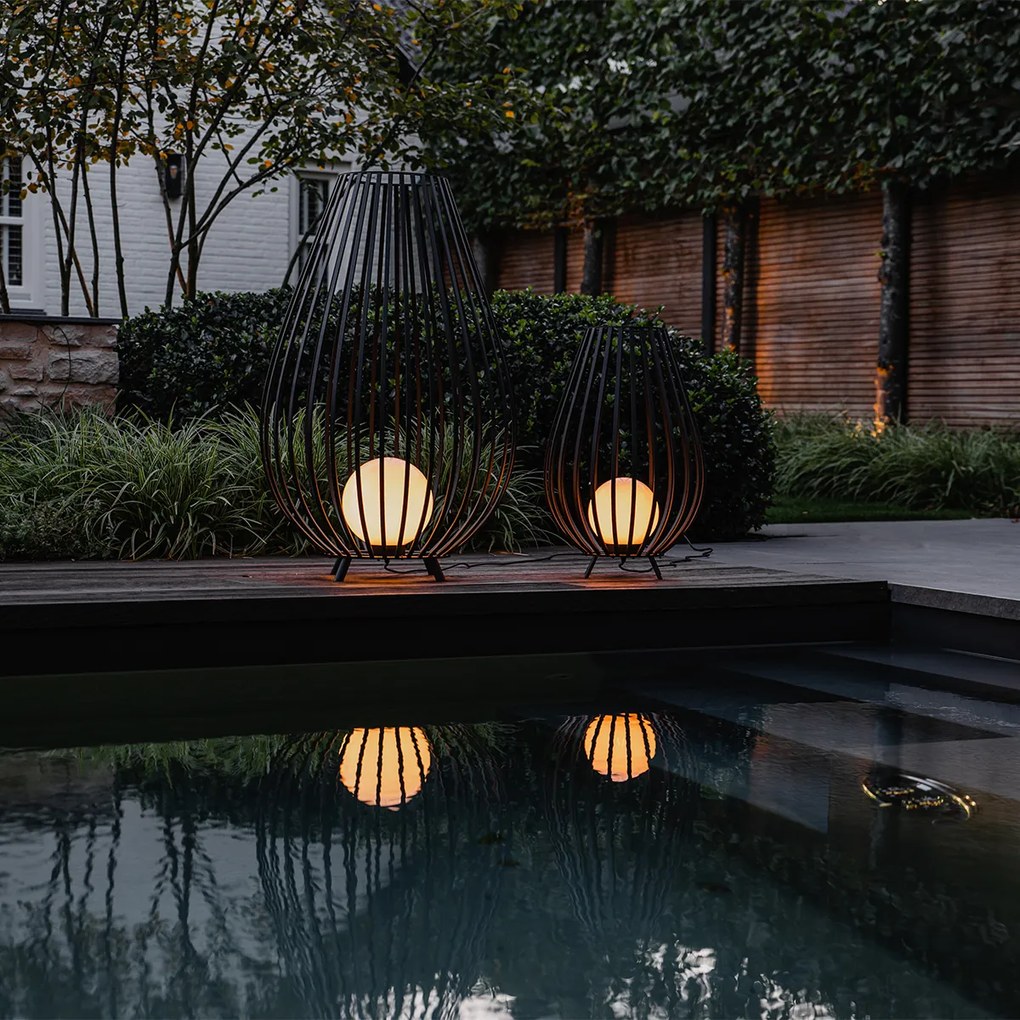 Conjunto de candeeiros de pé pretos com opalina 110 cm e 70 cm - Angela