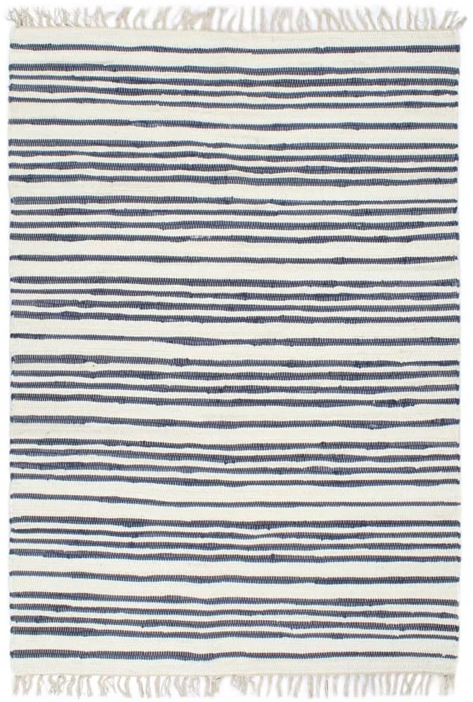 vidaXL Tapete chindi tecido à mão algodão 160x230 cm azul e branco
