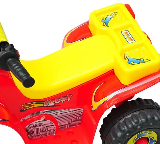 Moto-quatro Infantil com bateria, tipo Carro Elétrico- Vermelho Amarelo e Preto - Polipropileno - 65 x 43 x 43 cm