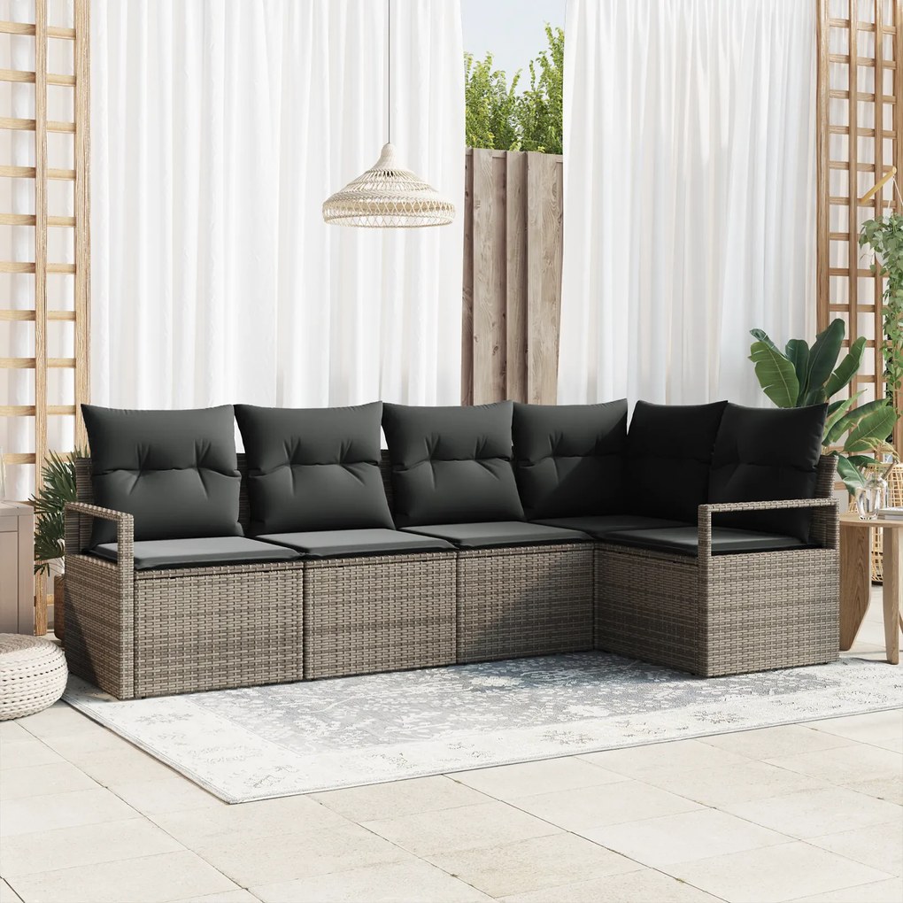 Conjunto de Sofá de Jardim vidaXL 5 Peças com Almofadas Cinza Rattan P