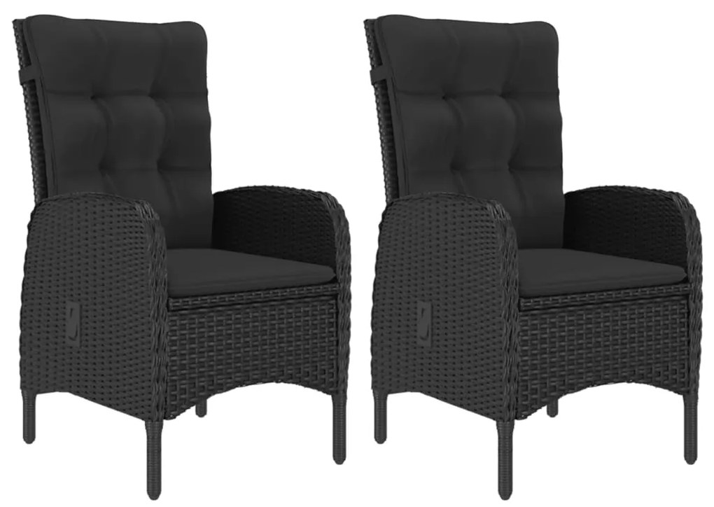 3 pcs conjunto bistrô jardim vime PE e madeira de acácia preto