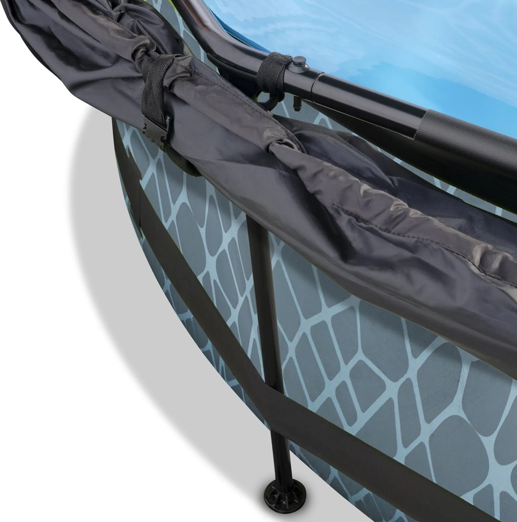Piscina redonda Stone ø244x76cm com bomba de filtragem e cobertura - Cinzenta
