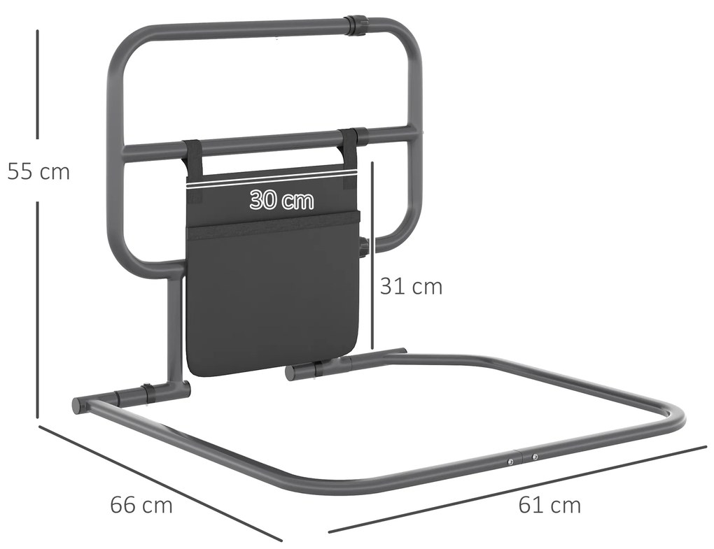 Grade para Cama Adulto Guarda de Segurança para Cama Dobrável com Bolso de Armazenamento 71x61x86-104 cm Cinza