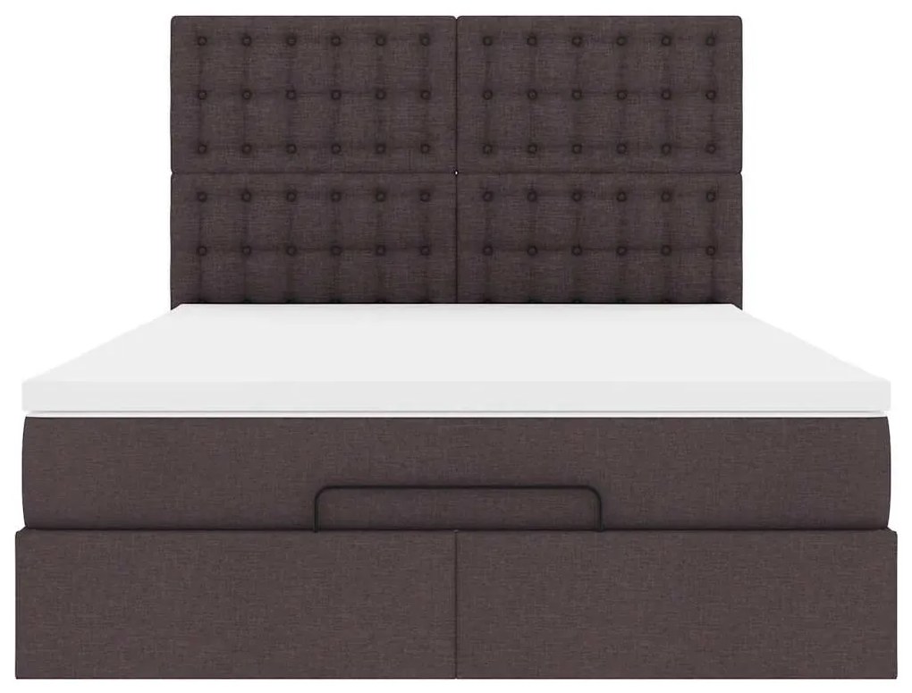 Estrutura cama otomana colchão 140x200cm tecido castanho escuro