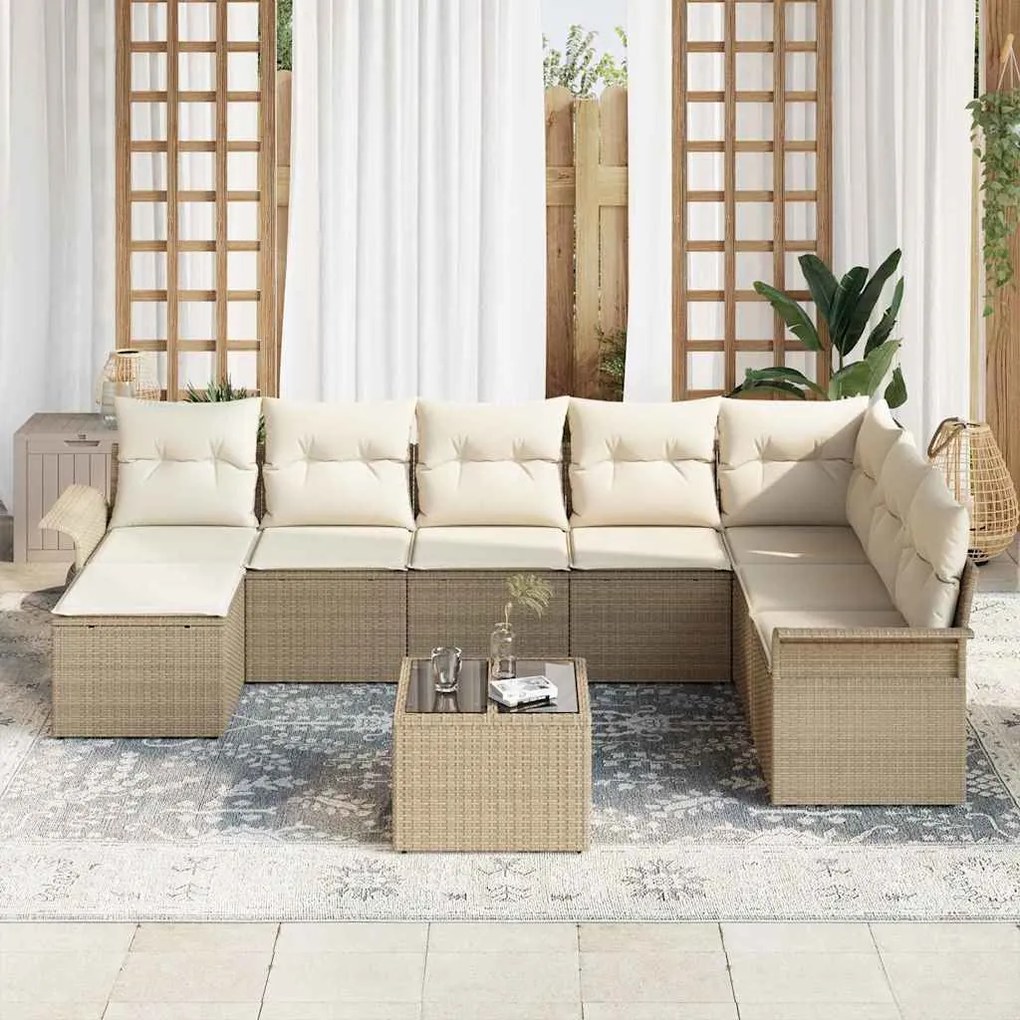 Conjunto de Sofá de Jardim de 9 Peças com Almofadas Marrom em Rattan S