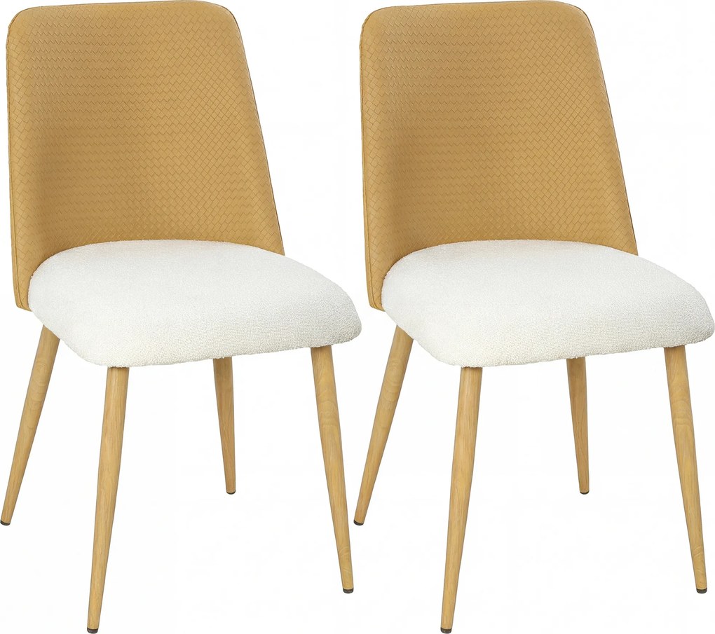 Conjunto de 2 Cadeiras de Cozinha (MESA NÃO INCLUIDA) com Encosto em PU Pernas de Aço e Assento Almofadado 47,5x57x84 cm Castanho e Bege