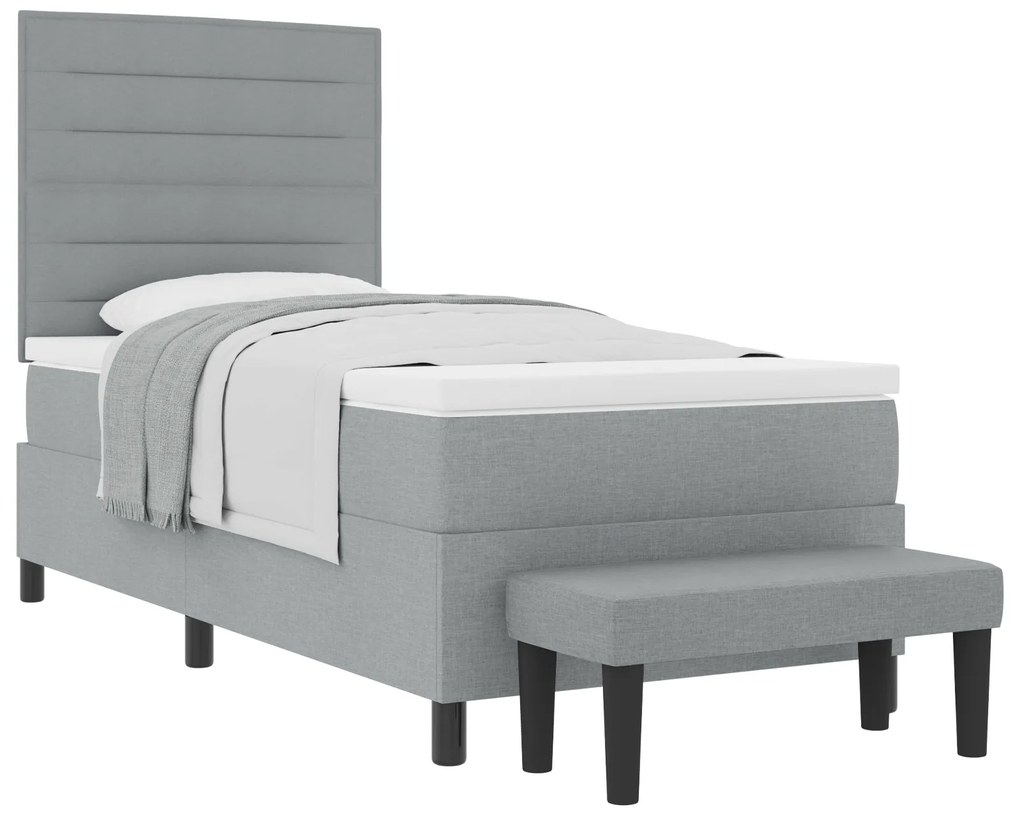 Cama Box Spring com Colchão & Banco Cinzento-Claro 90x200 cm Tecido