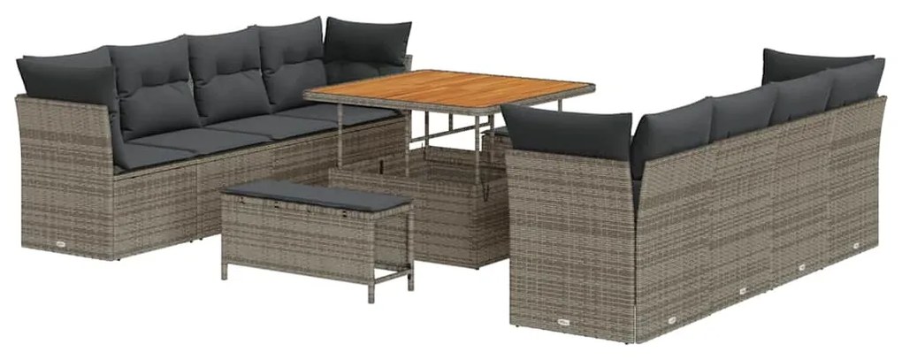 Conjunto de Sofá de Jardim vidaXL 11 Peças com Almofadas Cinzento Ratt