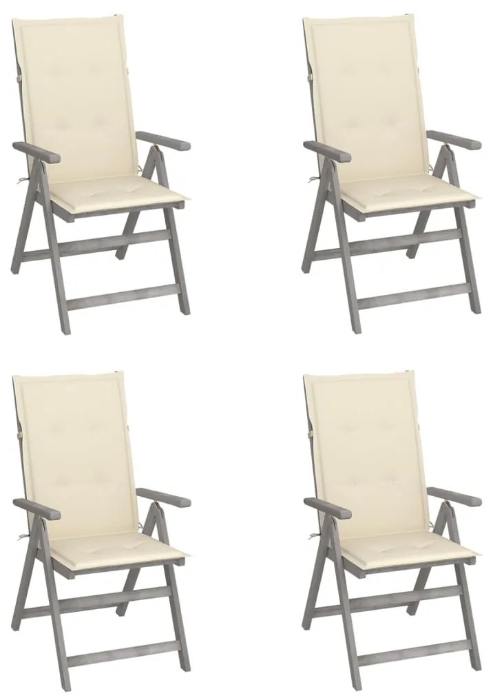 vidaXL Cadeiras jardim reclináveis c/ almofadões 4 pcs acácia maciça