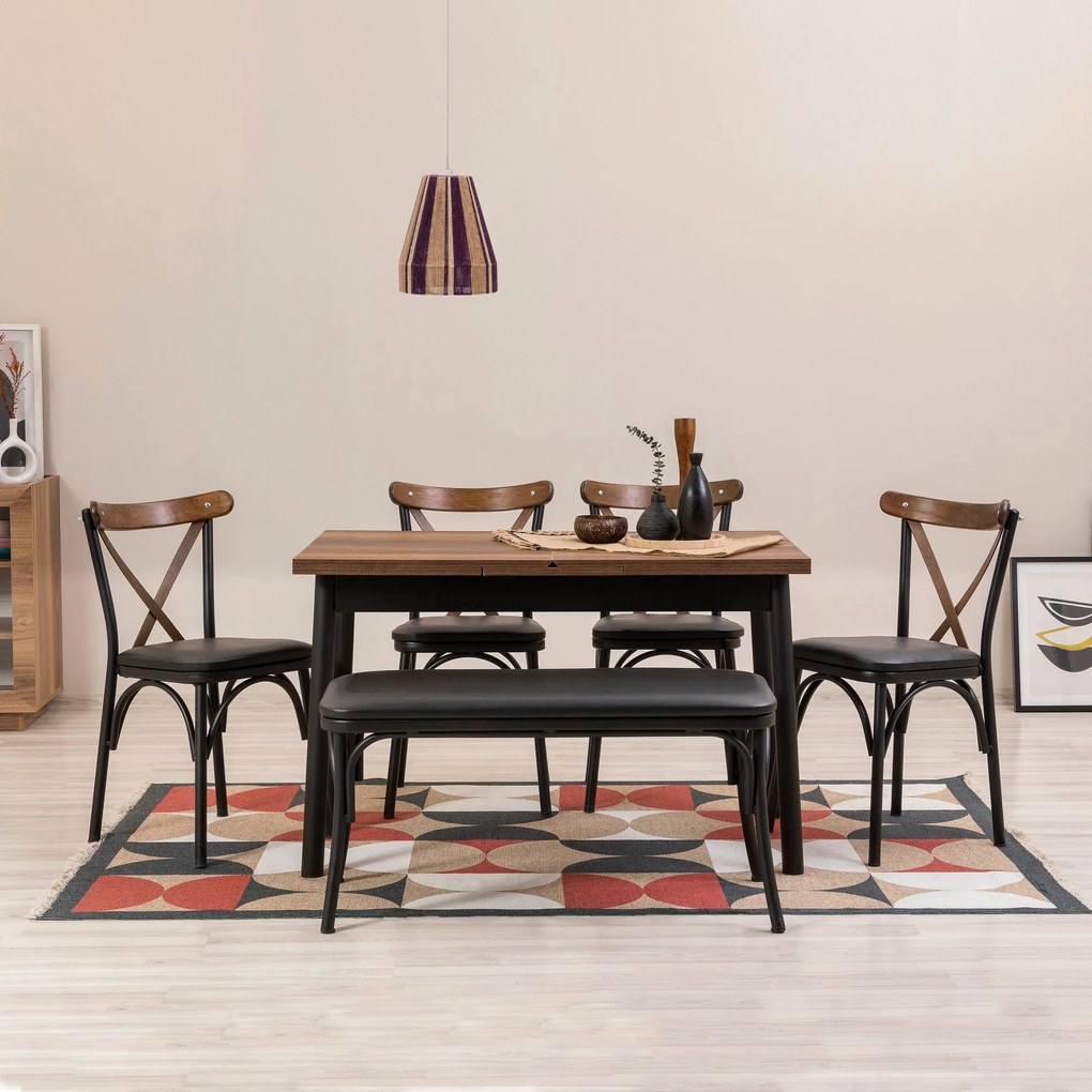 Conjunto de Mesa de Jantar Extensível Oliver – Preto – Mesa: 120x77x75