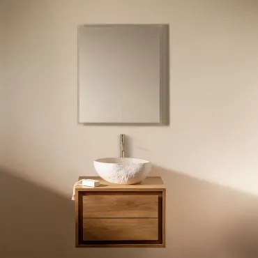Conjunto De Móveis De Banheiro Em Madeira De Teca Jabari Madeira De Teca & Irregular Em Cimento Branco ↔︎40 Cm - Sklum