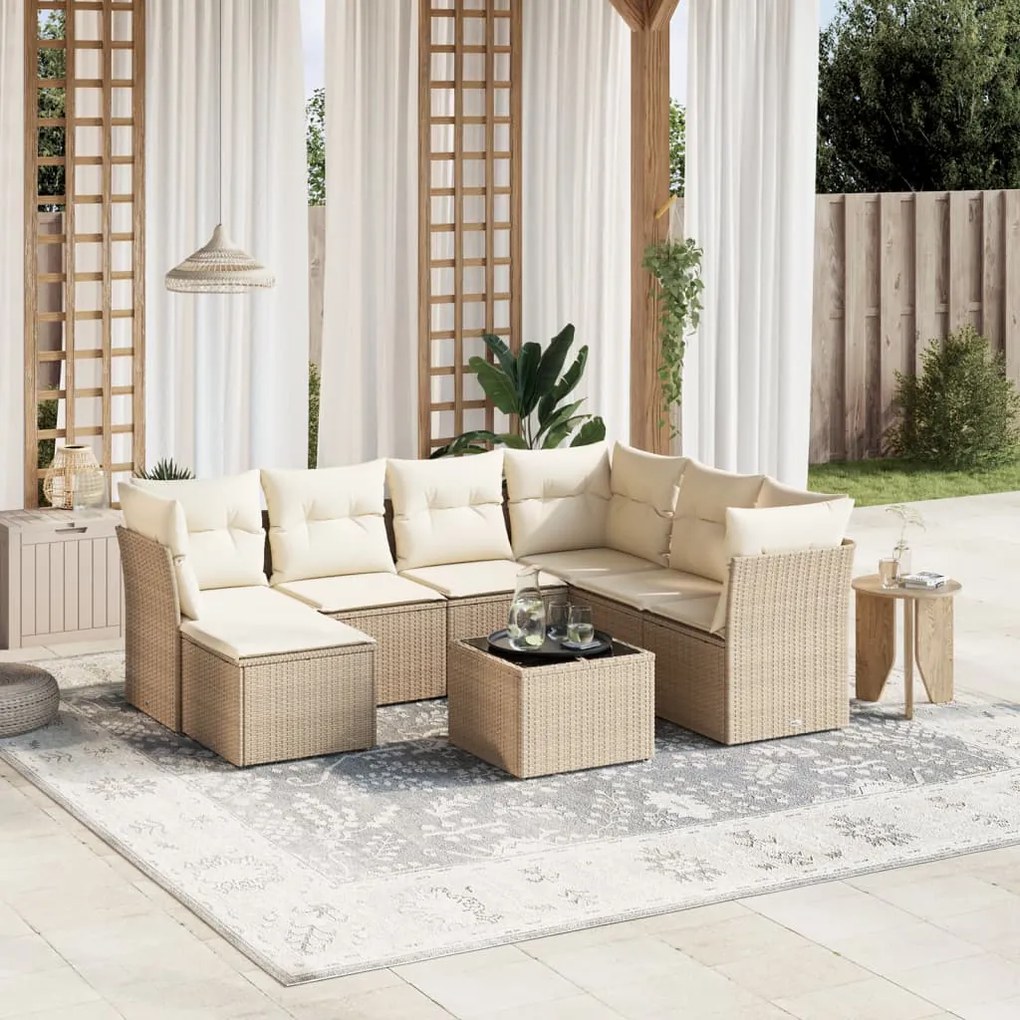 vidaXL 8 pcs conjunto de sofás p/ jardim com almofadões vime PE bege