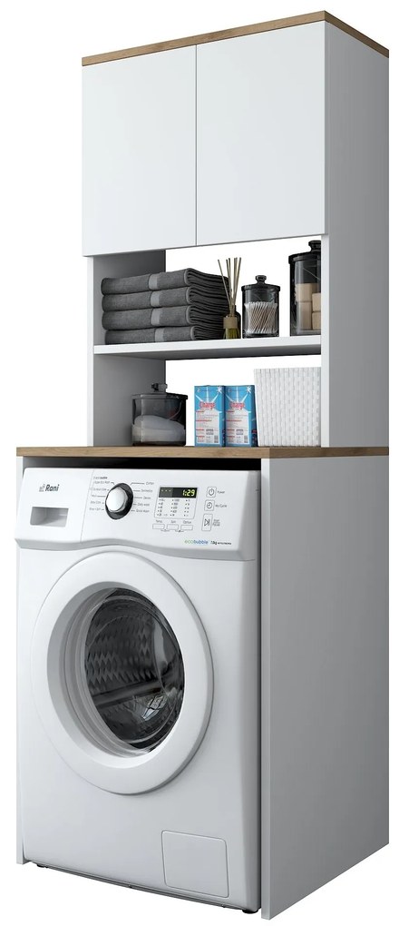 Móvel para Máquina de Lavar KD101 – Branco Nogueira – 65x183,6x60 cm