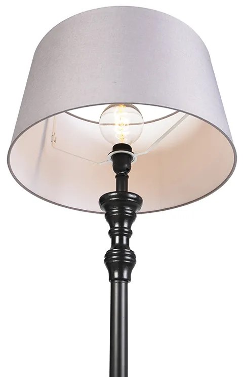 Candeeiro de pé preto com abajur em linho cinzento 45 cm - Classico Clássico / Antigo,Country / Rústico