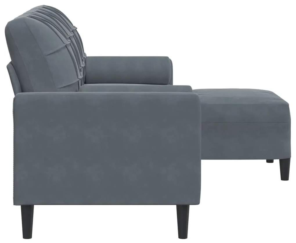 Sofá de 3 lugares com apoio de pés 180 cm veludo cinza-escuro