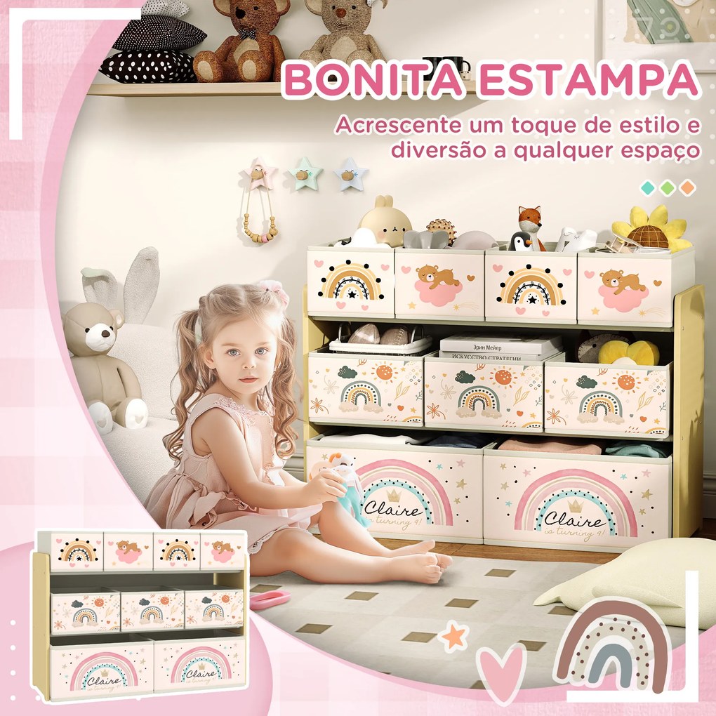 Organizador para Brinquedos para Crianças com 9 Cestas de Tecido não Tecido 93x30x70 cm Multicor