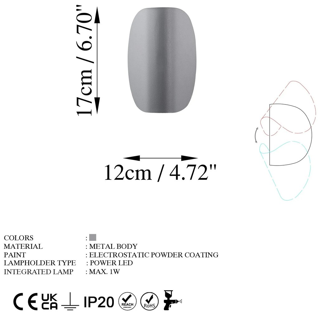 Lâmpada de Parede Heybe – Cinza – 17cm x 12cm x 13cm