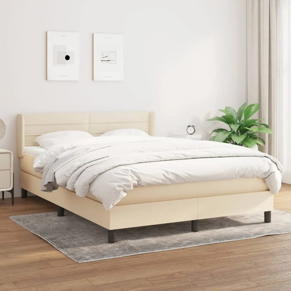 3129790 vidaXL Cama com molas/colchão 140x190 cm tecido cor creme